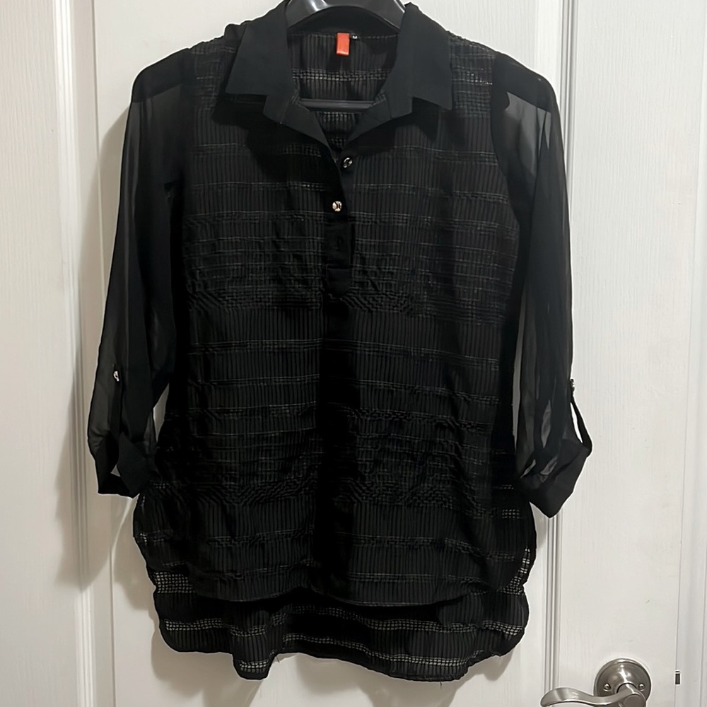 Transparent with pattern black top. Perfect for office or party.
